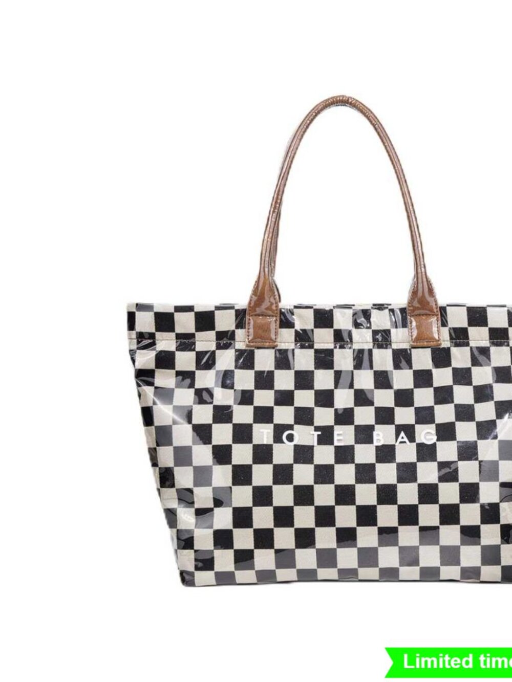 Large Checkered Pvc Tote Bag For Women Work Shopping